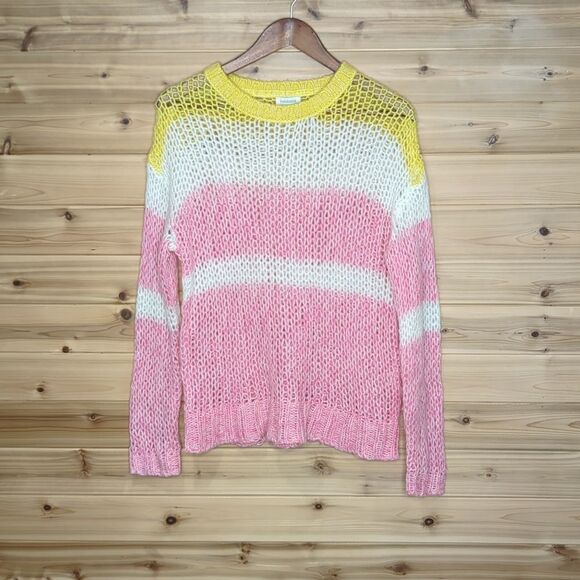 Sundance Sweater Womens Medium Pink Striped Open Knit Wool Blend - Picture 1 of 8